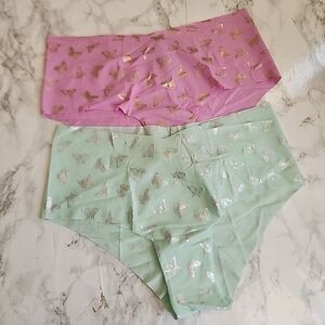 2 VICTORIA'S SECRET PINK No Show Panty  Butterflies Cheekster L | XL NWT